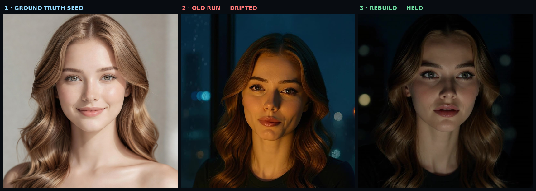 seed vs drifted old run vs locked rebuild